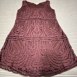 Anthro Staring at Stars Maroon Lace Crochet Overlay Sleeveless Dress Women Siz 6
